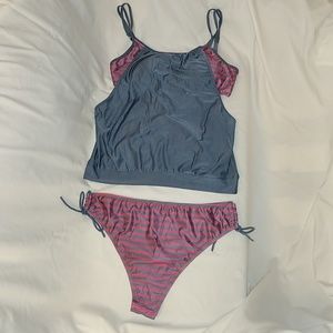 Pink & gray striped tankini